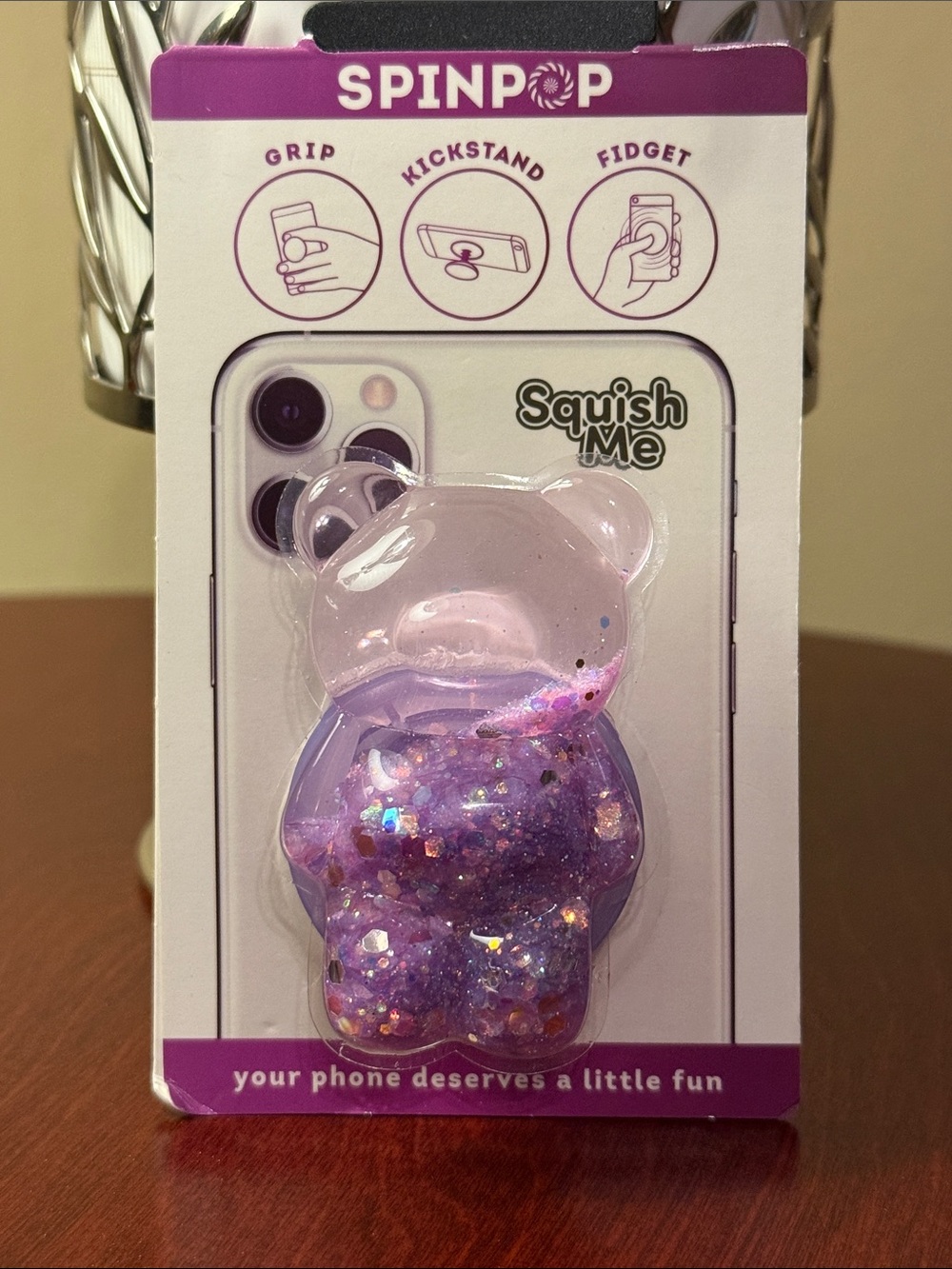Squish Me Glitter Bear Phone SpinPop